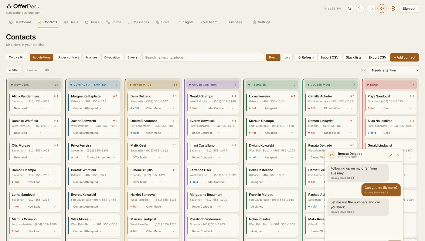 The OfferDesk board in the Paper theme.